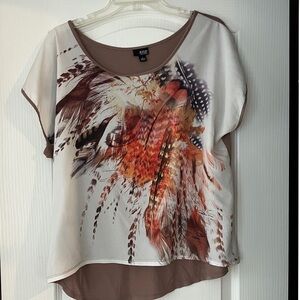 a.n.a Feather Print Blouse - Brown, White, and Orange